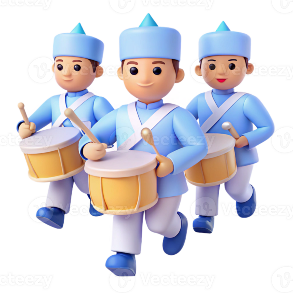 Three Cartoon Drummers Marching in Uniform png