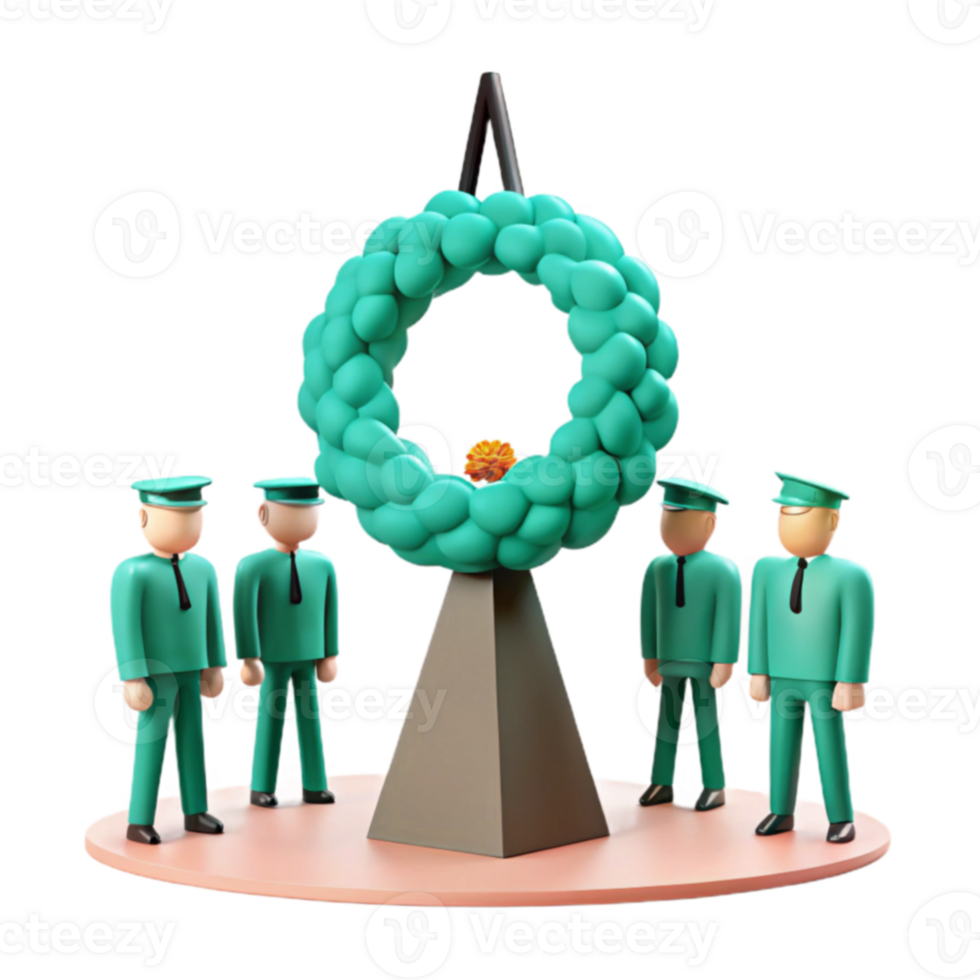 Four Figures Standing in Front of a Wreath png