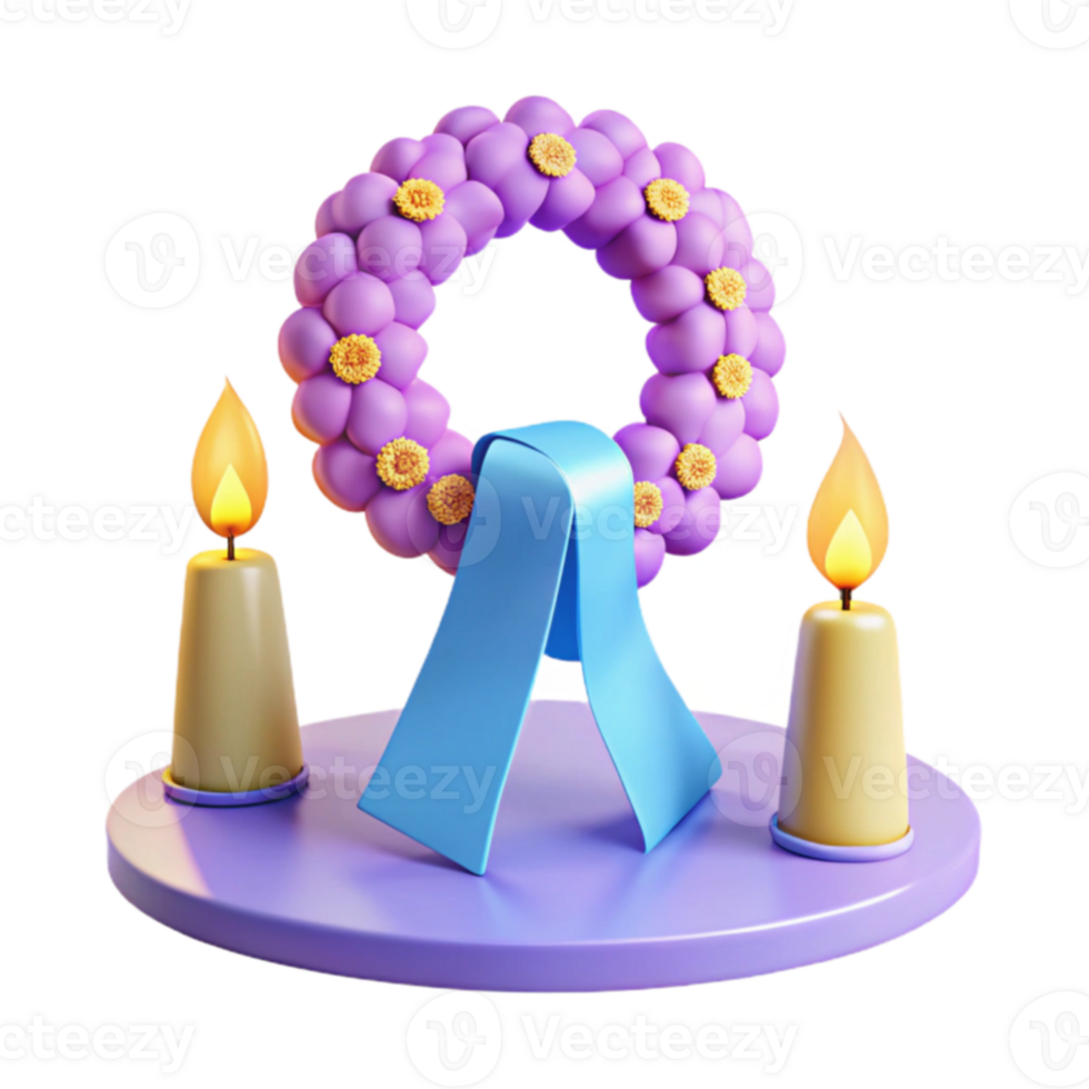 3D Rendered Wreath with Candles and Ribbon png