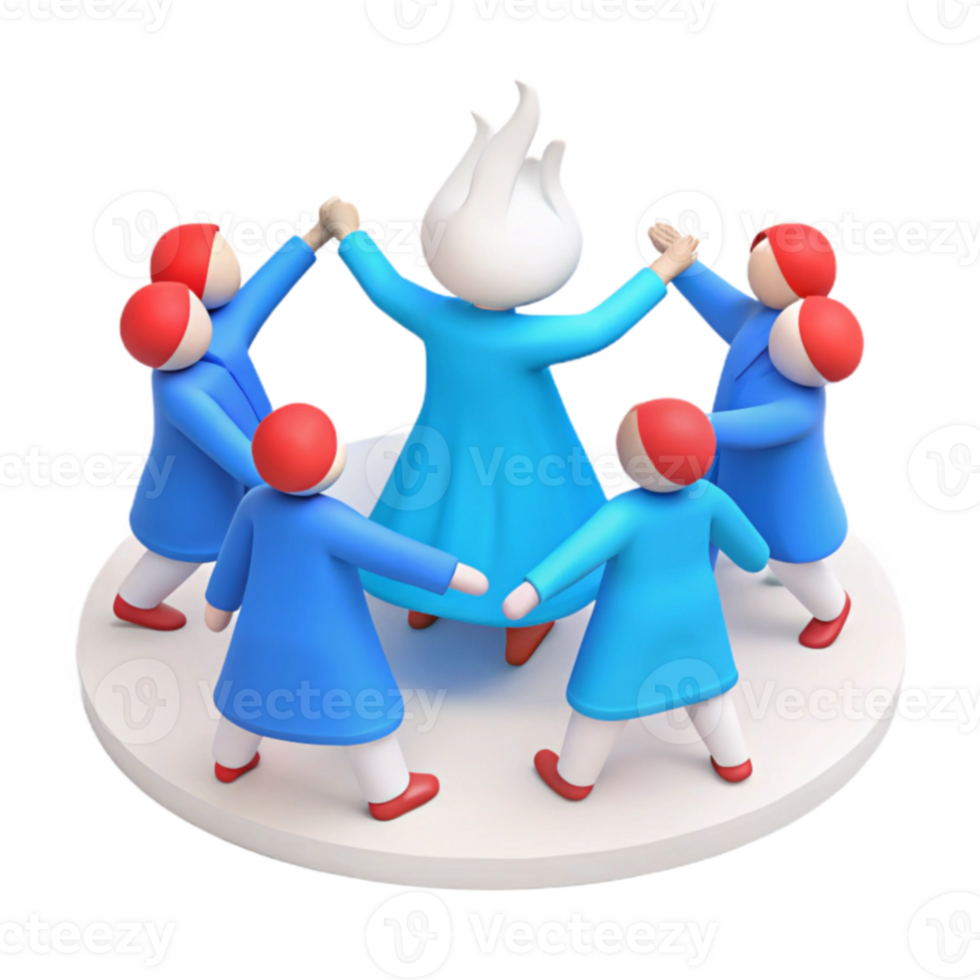 3D Render of People in a Circle Dance png