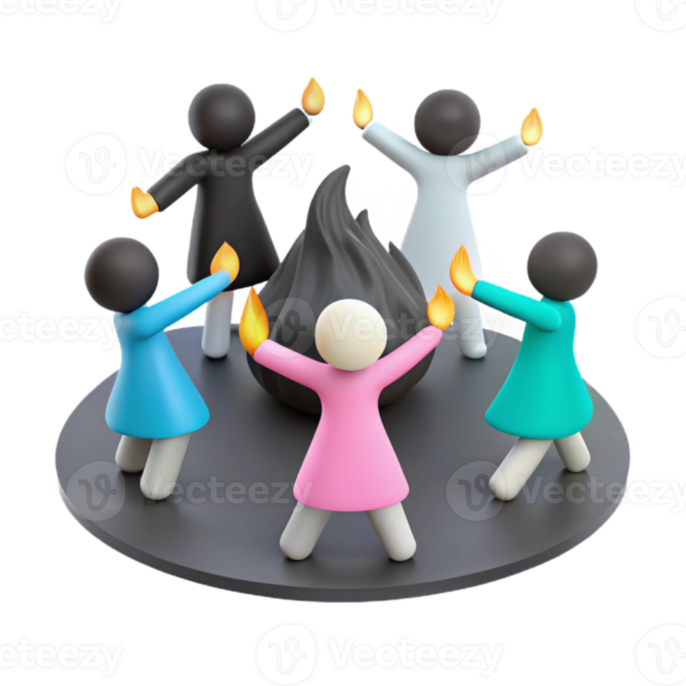 People Gathering Around a Burning Object png