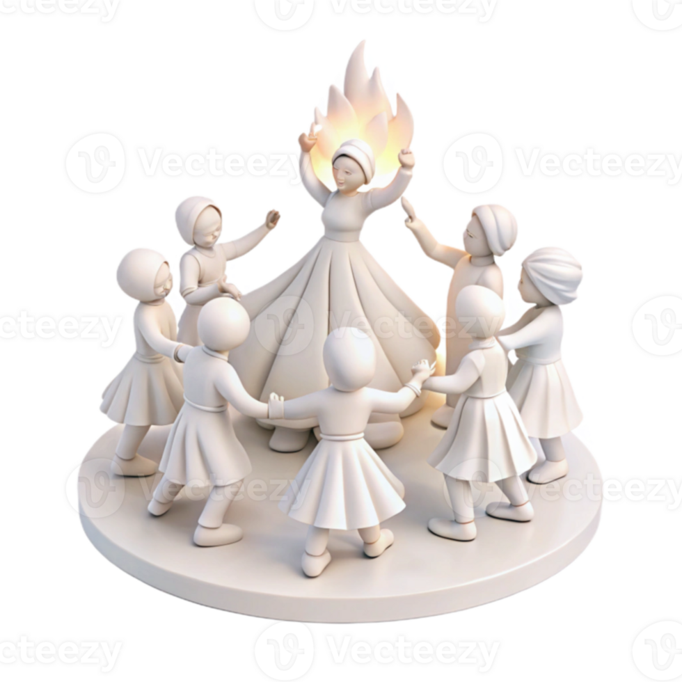 White Figurines Dancing Around Flame png
