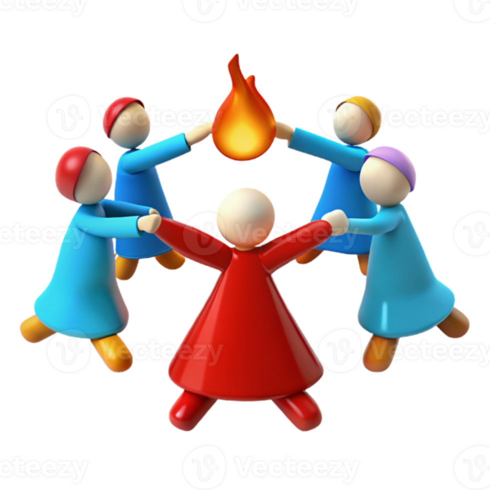 Group of Colorful Figures Surrounding a Flame png