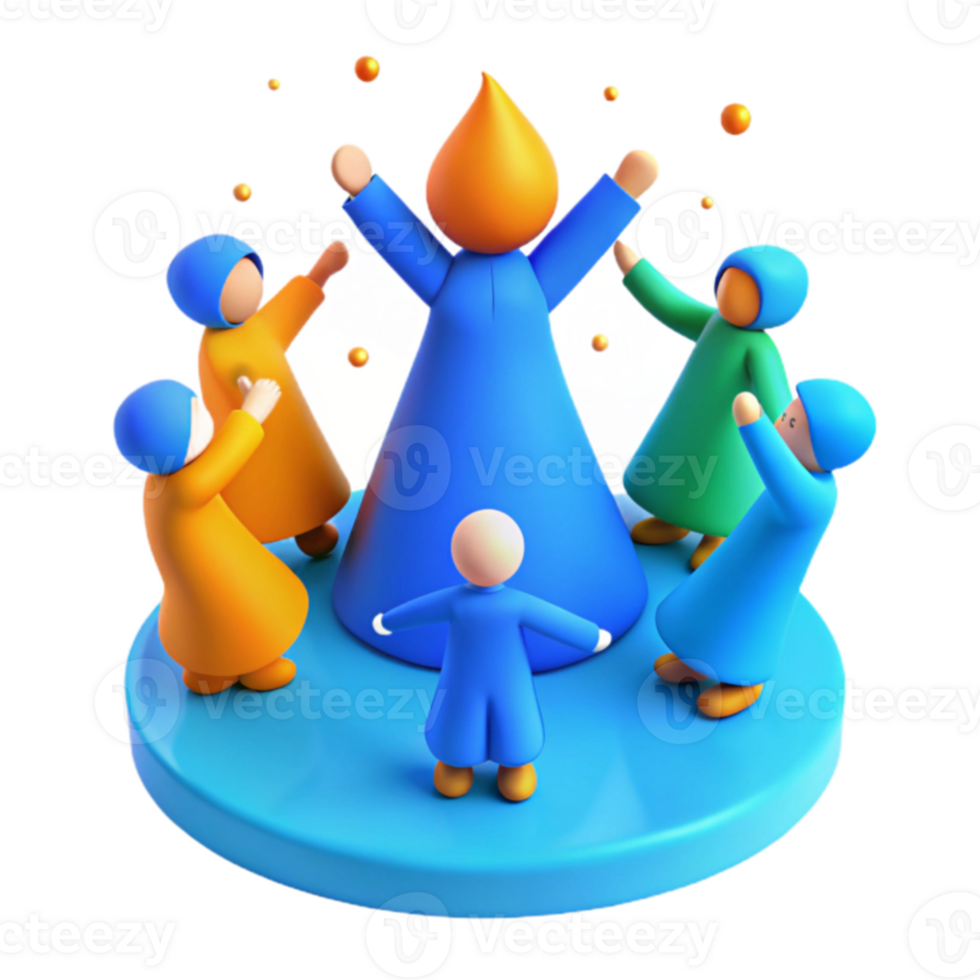 Colorful 3D Characters Celebrate Around a Central Figure png