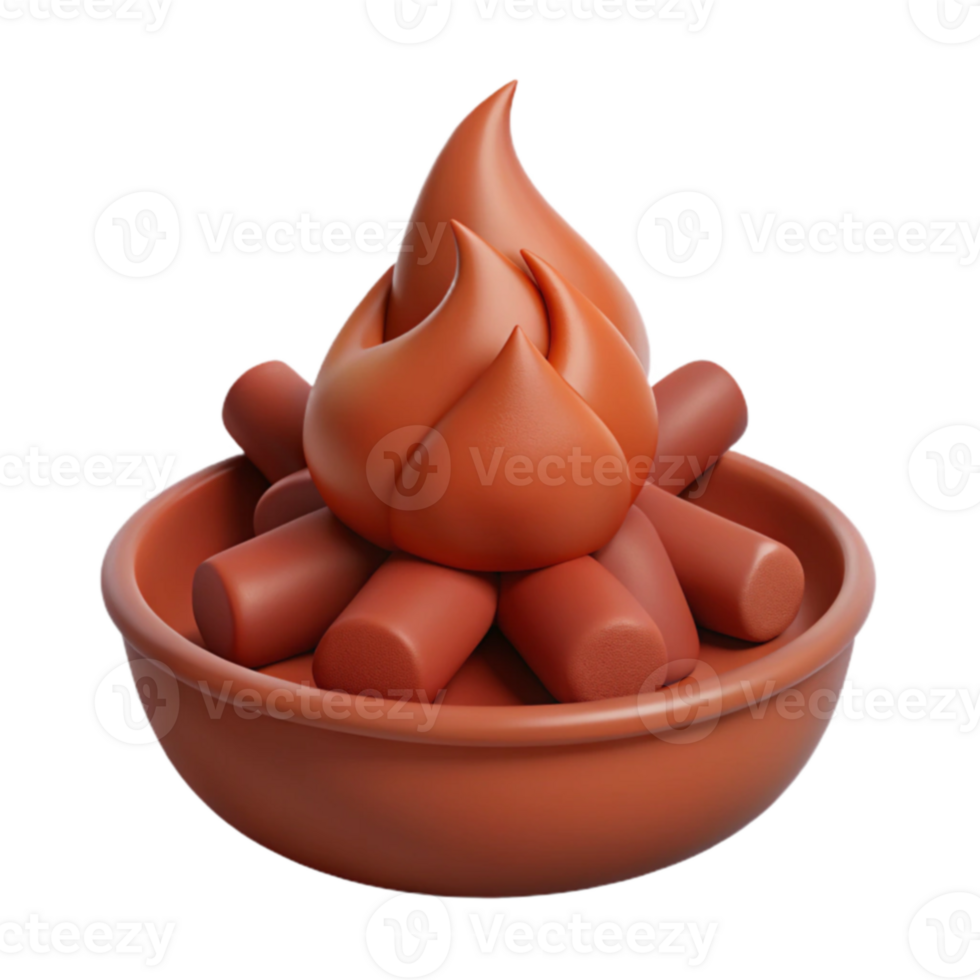 3D Render of a Campfire with Logs png