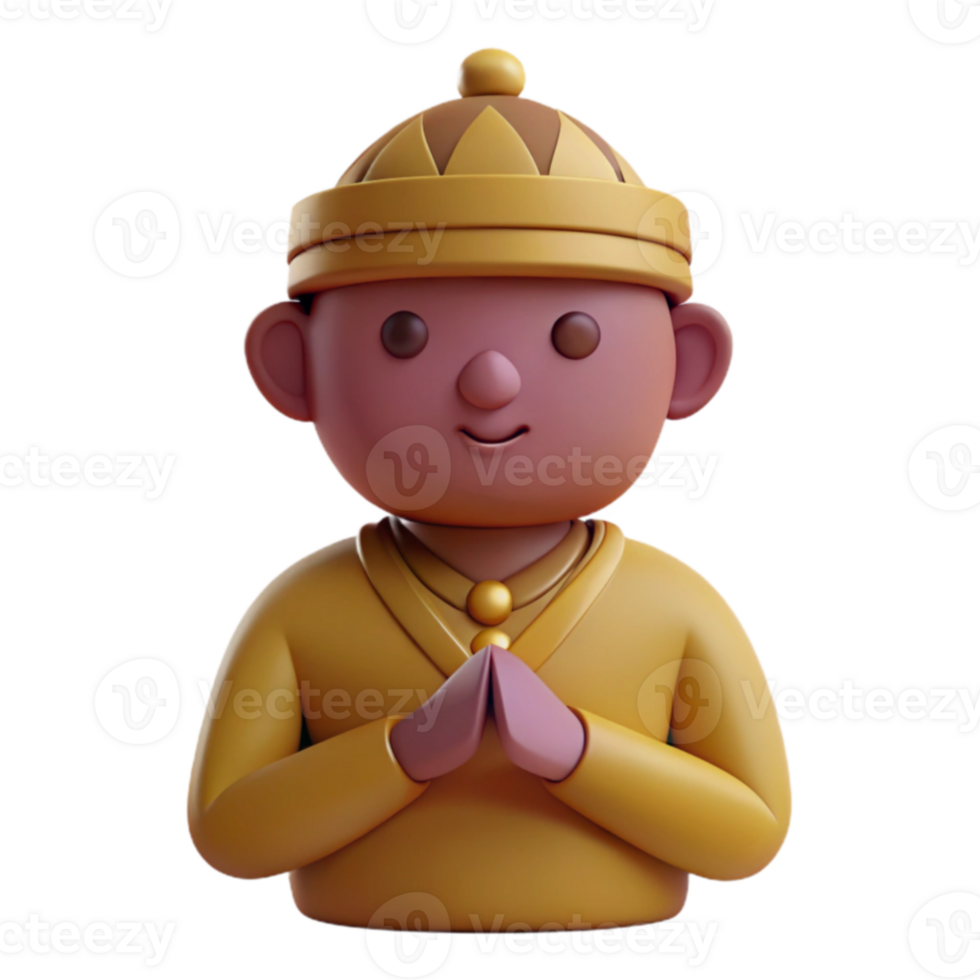 3D Rendered Illustration of a Person with a Yellow Hat and Outfit Greeting in a Traditional Manner png