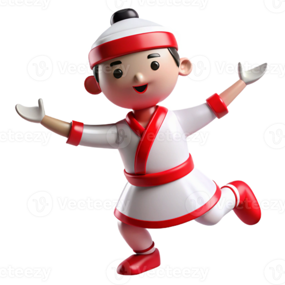 Smiling 3D Cartoon Character in White and Red Outfit png
