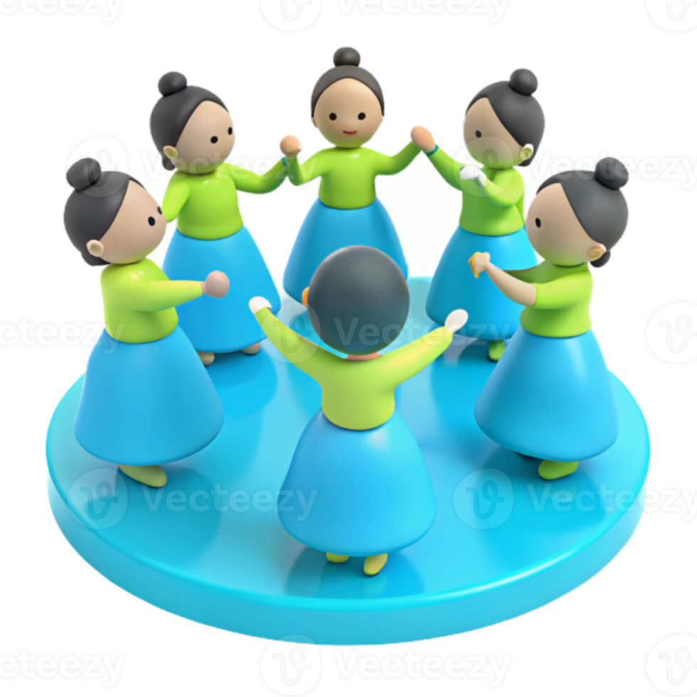 Five Cartoon Characters Dancing in a Circle png