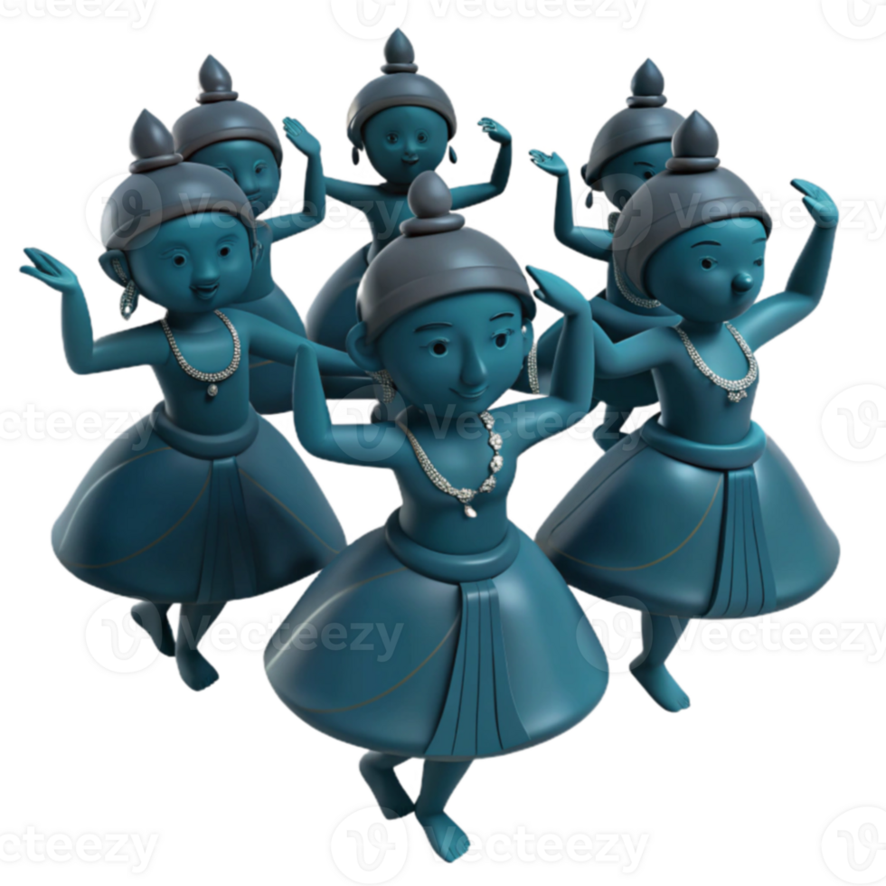 Group of 3D Animated Dancers in Blue Dresses png