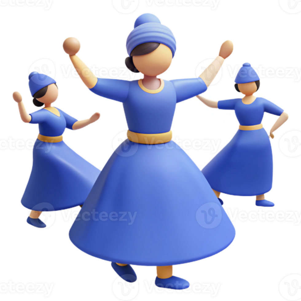 3D Rendered Illustration of Three People Dancing in Traditional Clothing png