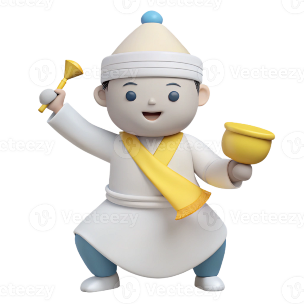 3D Illustration of a Cheerful Character in Traditional Clothing Holding Bells png