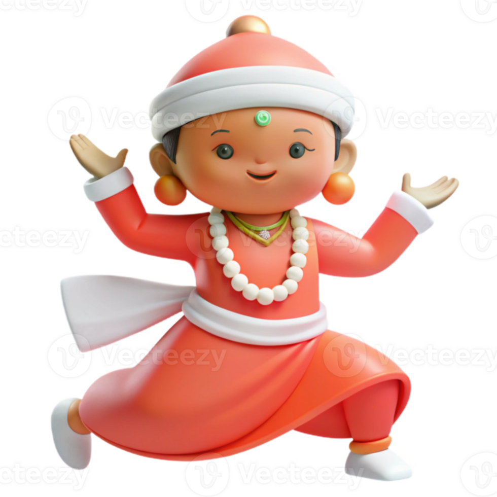 Smiling Cartoon Character in Traditional Clothing png