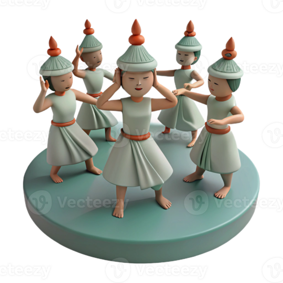 Five 3D Cartoon Figures in a Circle Dance png