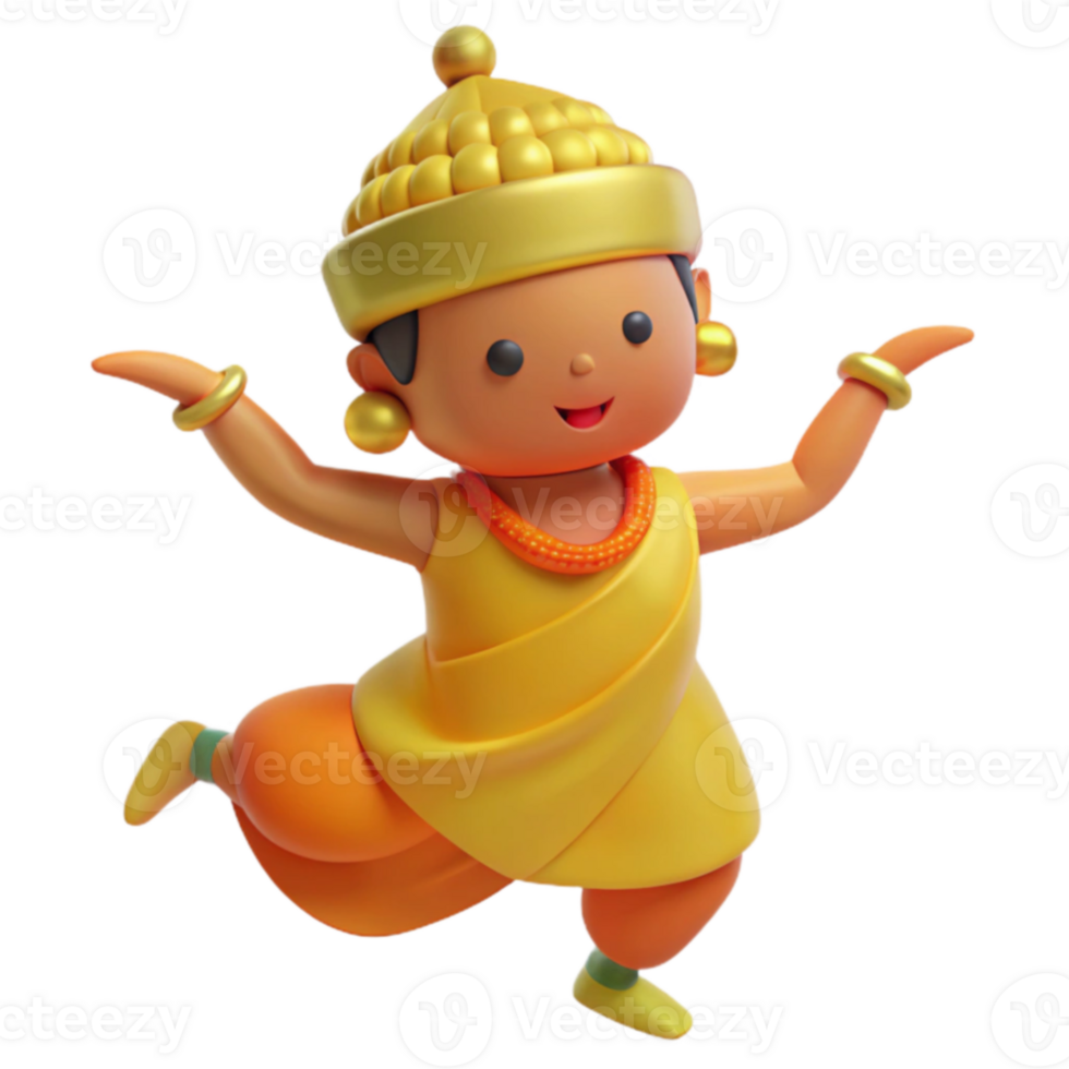 3D Illustration of a Happy Dancing Figure in Traditional Clothing png