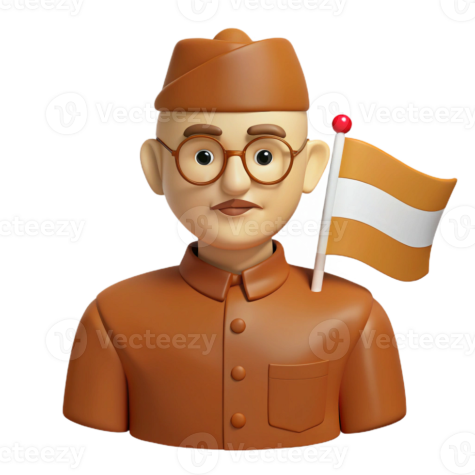 3D Cartoon Illustration of a Person Wearing Glasses and a Cap Holding a Flag png