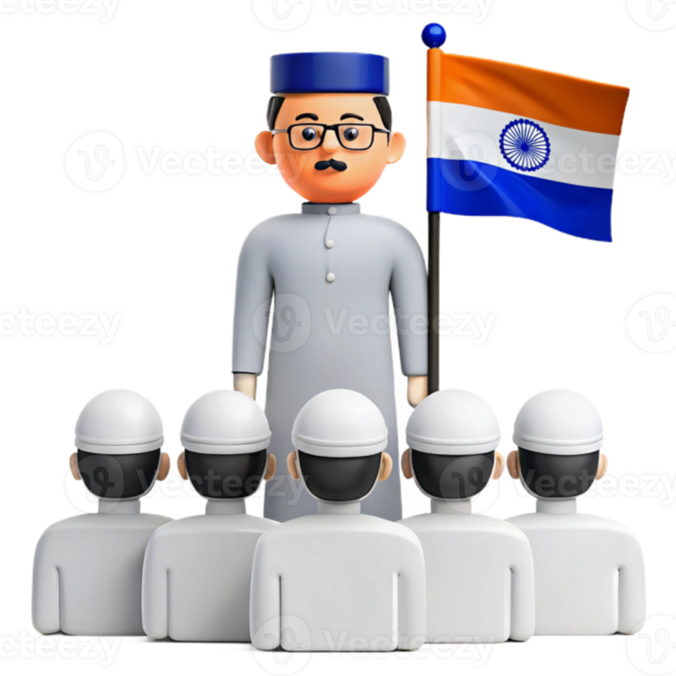3D Render of a Group of People with a Flag png