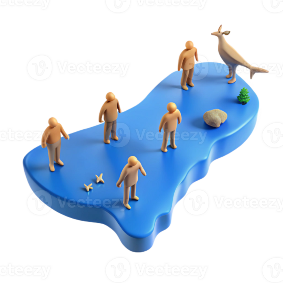 3D Rendered Illustration of Miniature Figures on an Island png