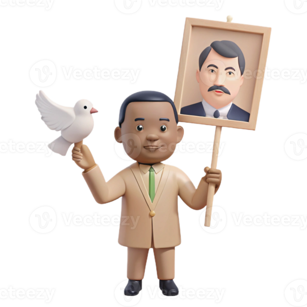 Man Holding a Dove and a Portrait of Another Man png