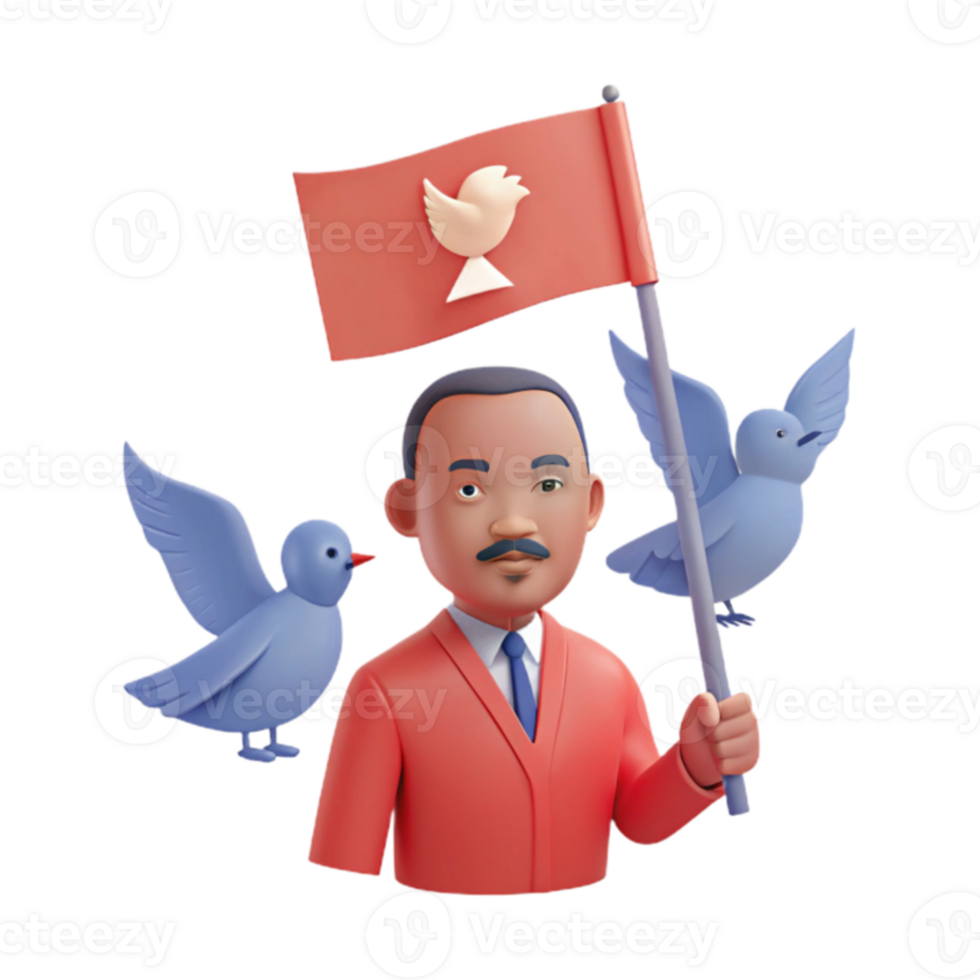 3D Illustration of a Person Holding a Flag with a Dove and Two Doves Flying Around png