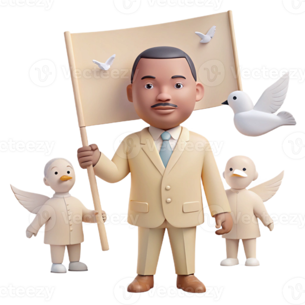 3D Illustration of a Figure Holding a Flag with Doves png