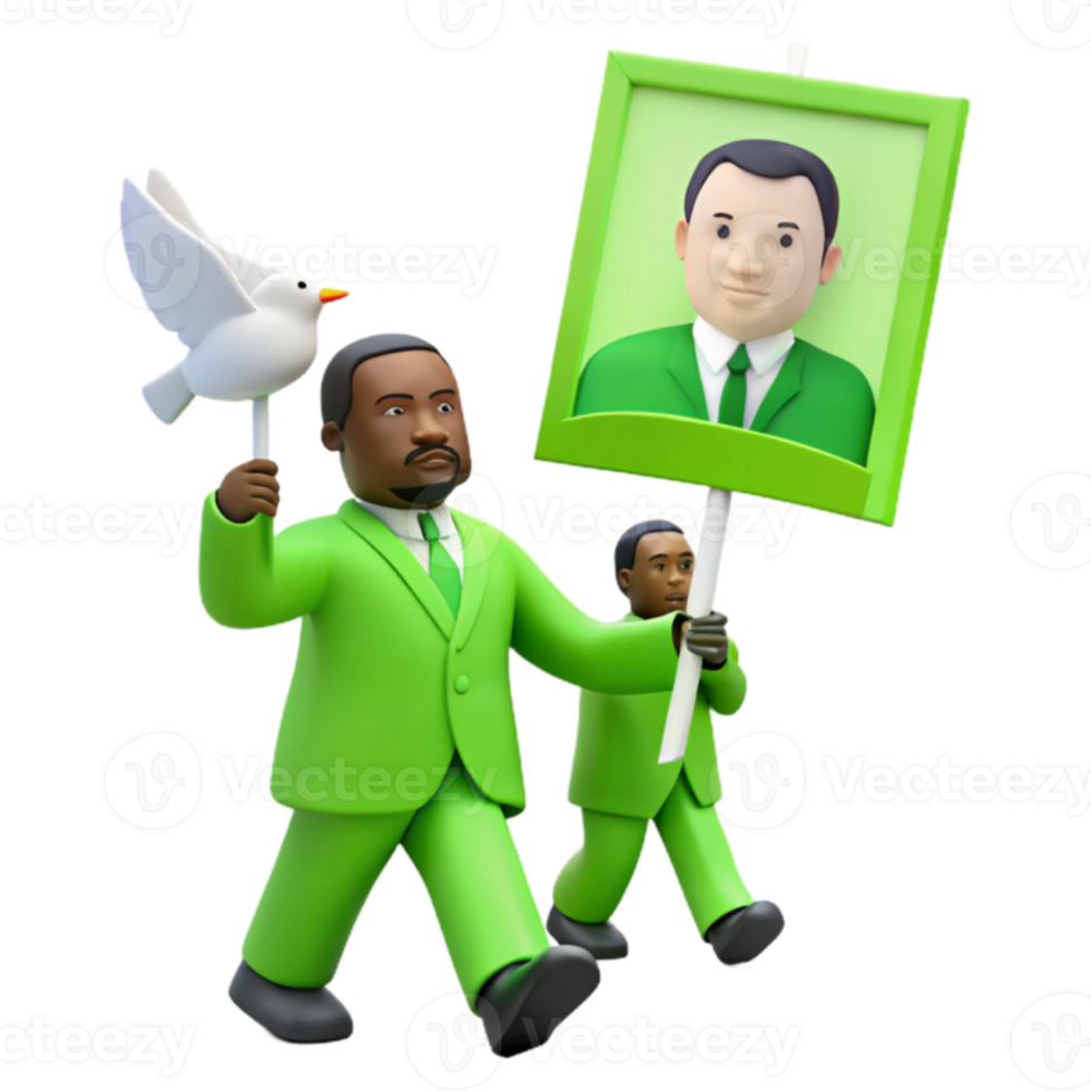 3D Illustration of a Peace Rally Two Men Holding a Picture and a Dove png
