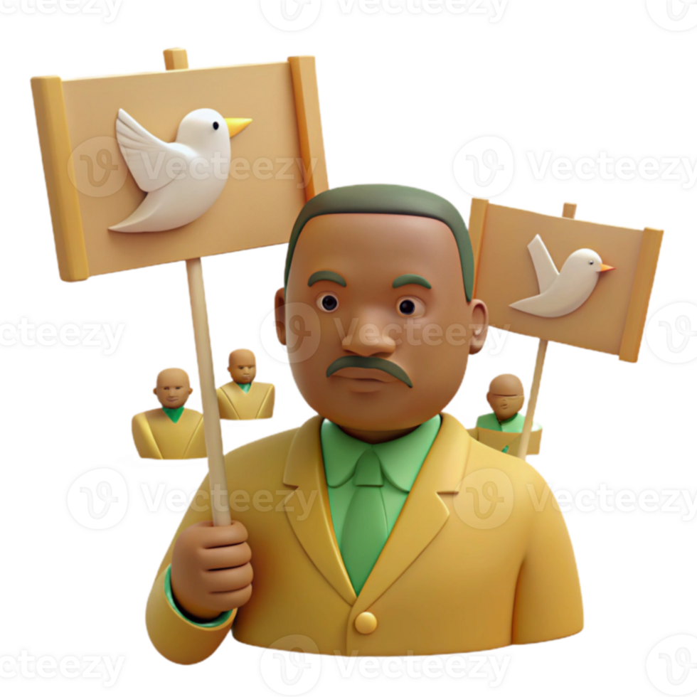 3D Illustration of a Man Holding a Peace Sign with a Dove png