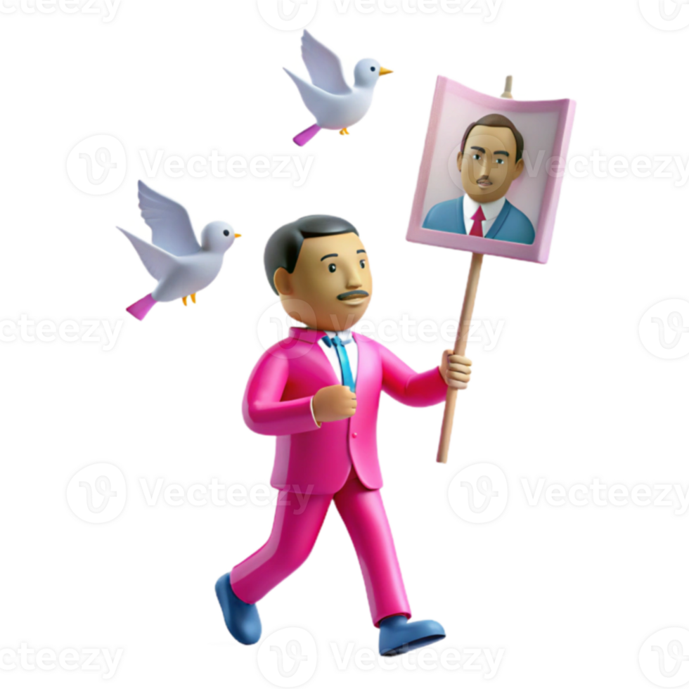 Man Holding a Portrait of Himself with Doves Flying Around Him png