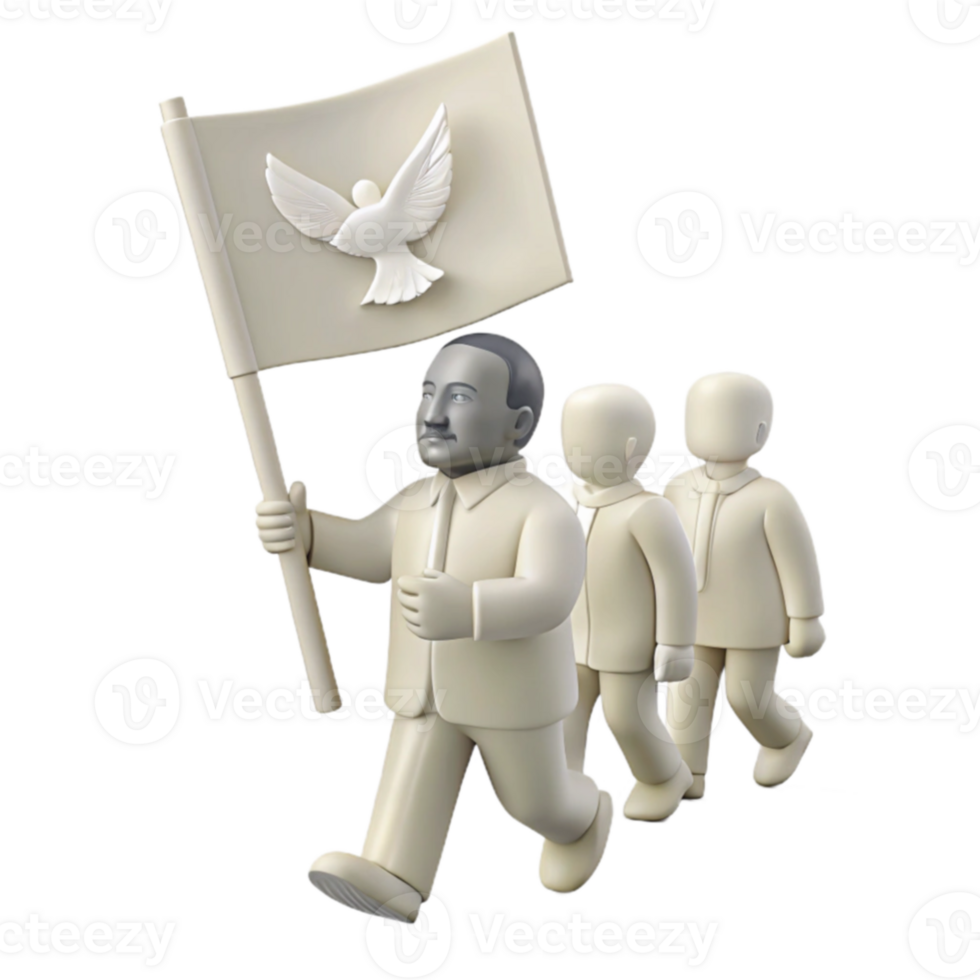 Three Figures Marching with a Peace Dove Flag png