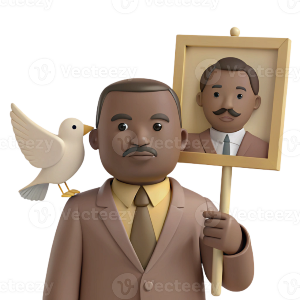 3D Illustration of a Man Holding a Portrait and a Dove png