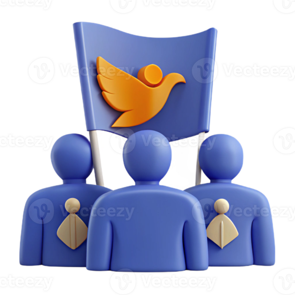 Three People Holding a Flag with a Dove Symbol png