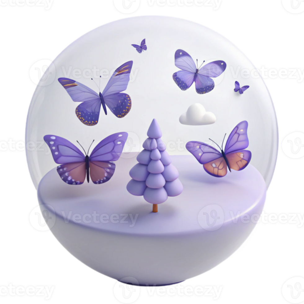 Purple Butterfly and Tree in a Glass Sphere png