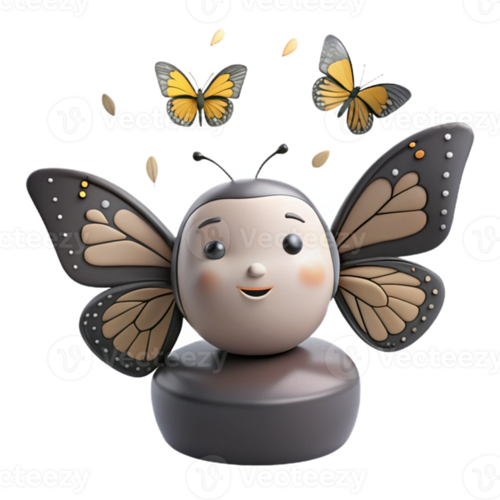 Cute 3D Butterfly with Smiling Face png