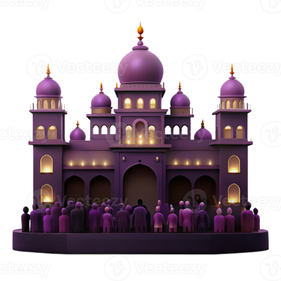 3D Illustration of a Mosque with People Praying png