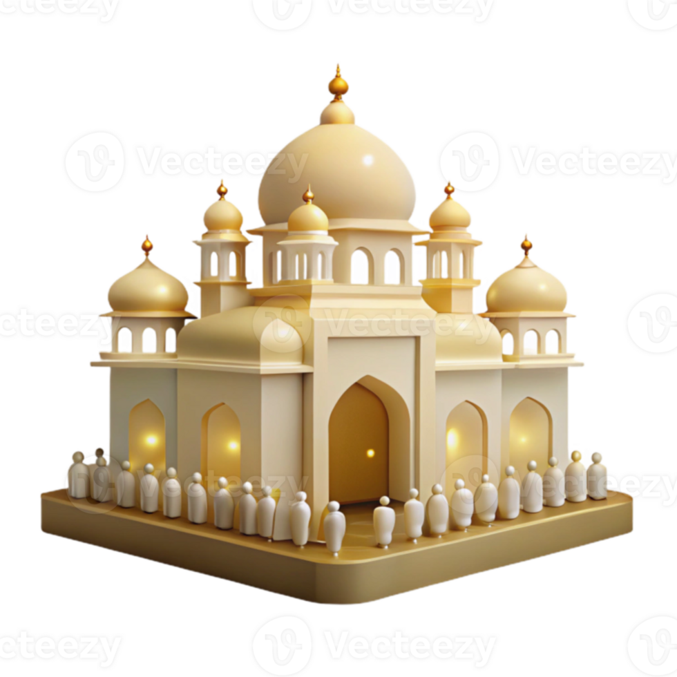 Golden Mosque with People in Line png