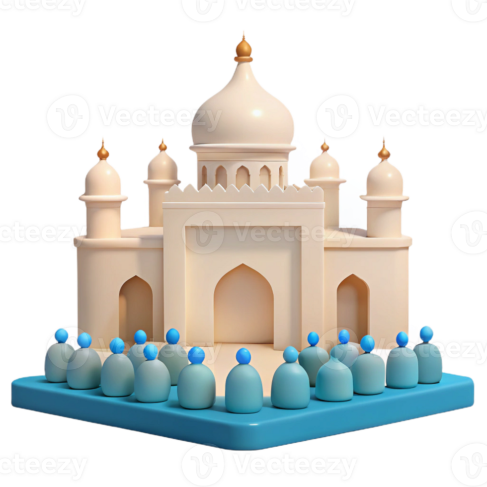 3D Rendered Illustration of a Mosque with People in Front png