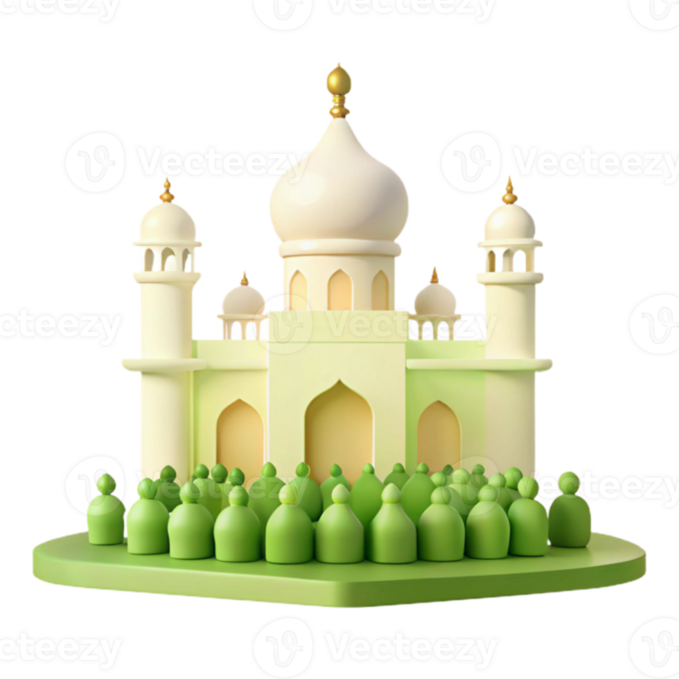 3D Illustration of a Mosque with People in Front png