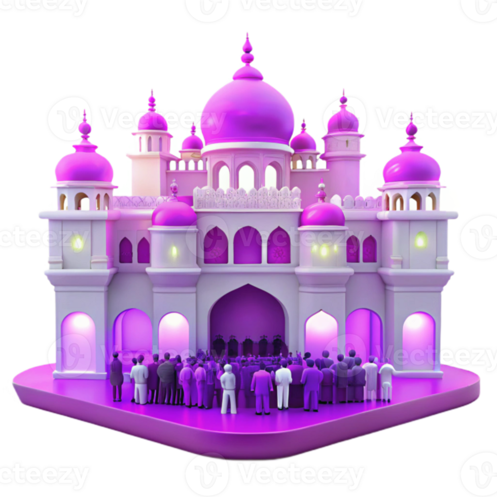 3D Render of a Pink and White Mosque with People png