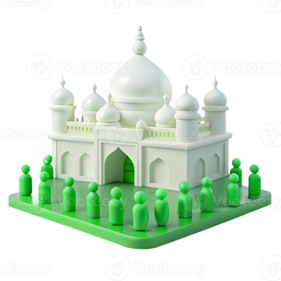 3D Render of a Mosque with People Standing in Front png