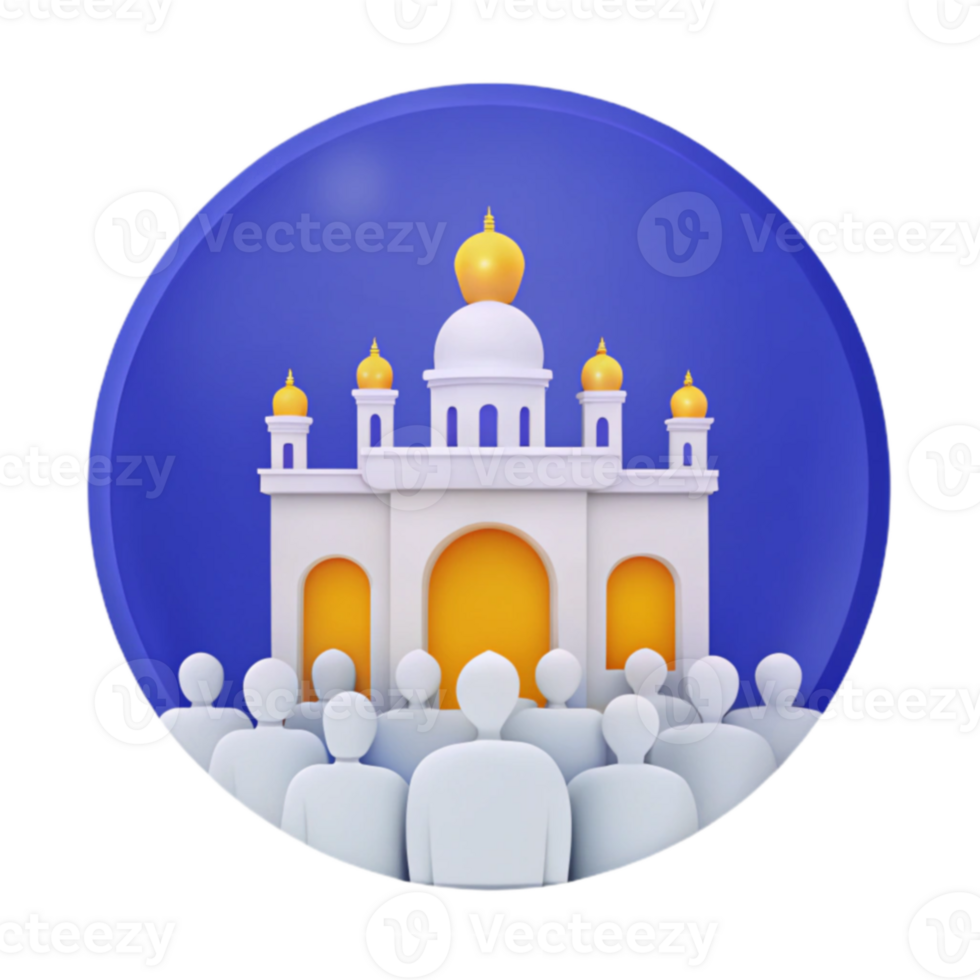3D Illustration of a Mosque with People in Front png