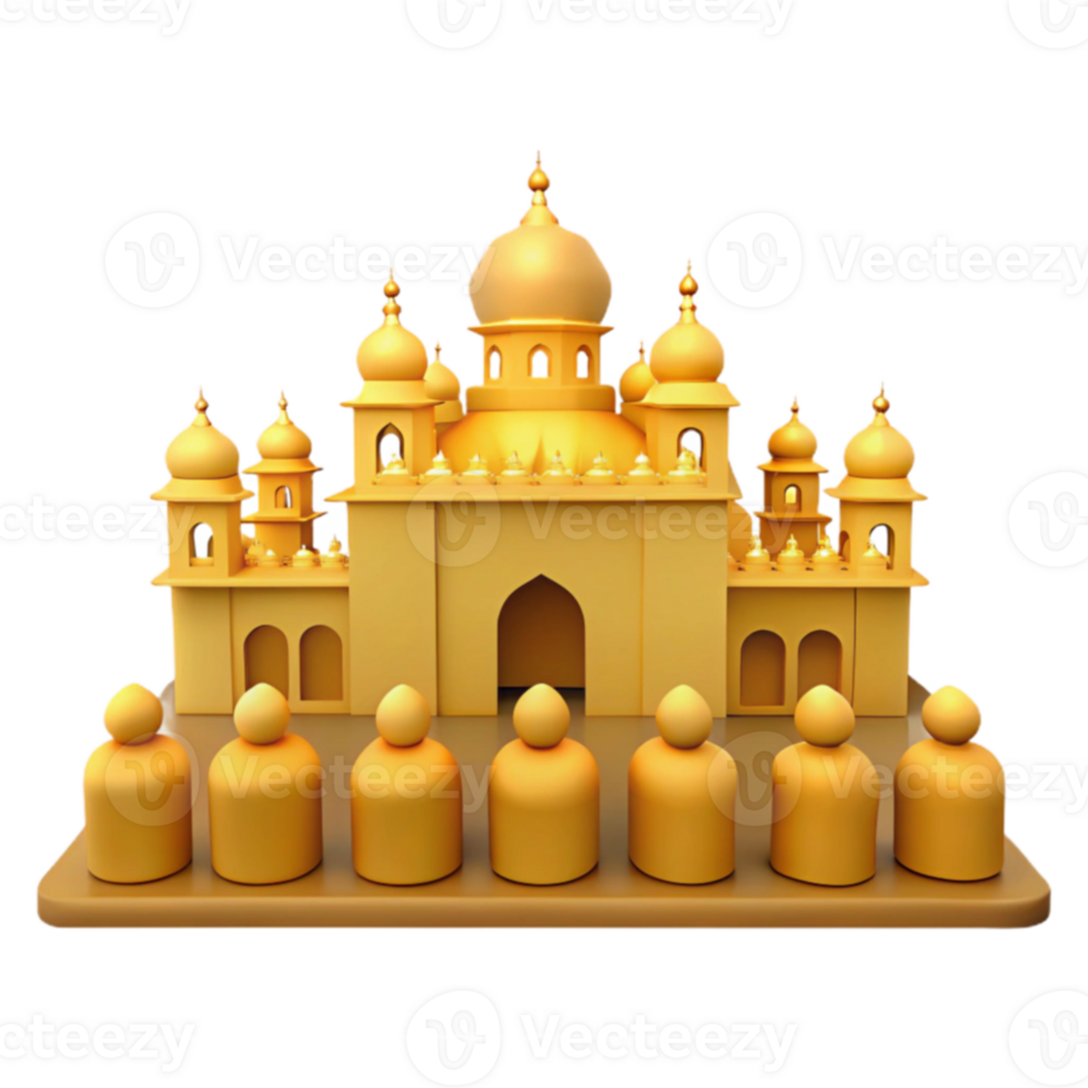 Golden Mosque with Multiple Domes and Minarets png