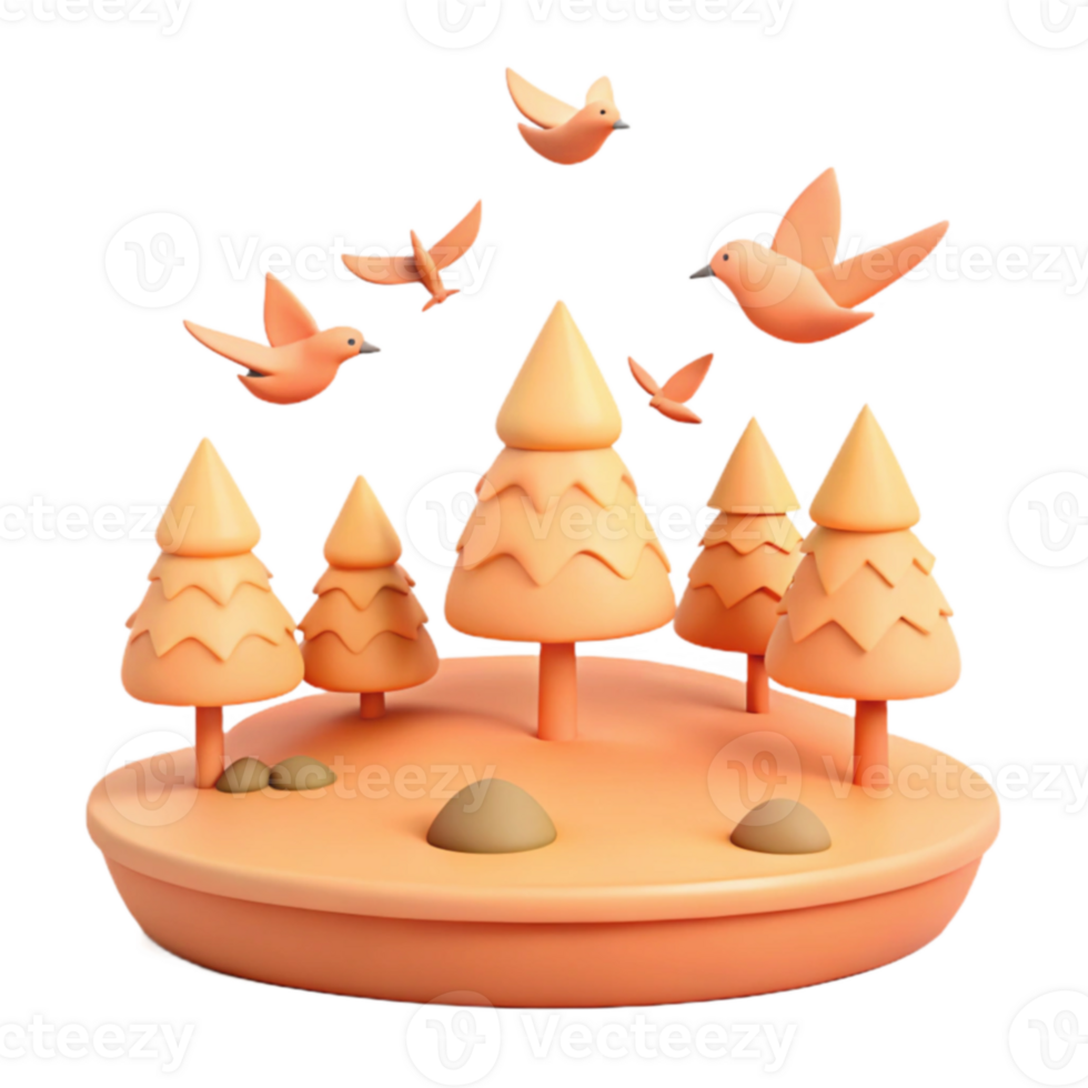 3D Render of a Forest Scene with Birds png