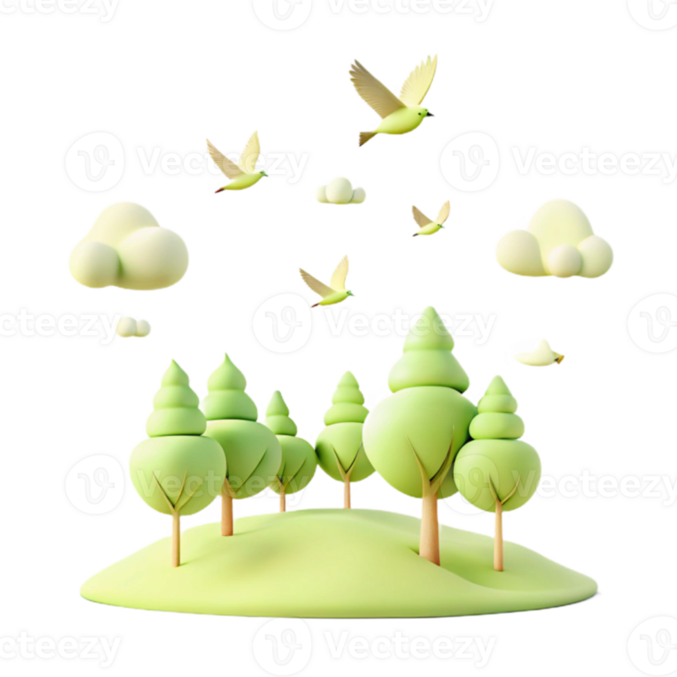 Cartoon Forest with Birds and Clouds png