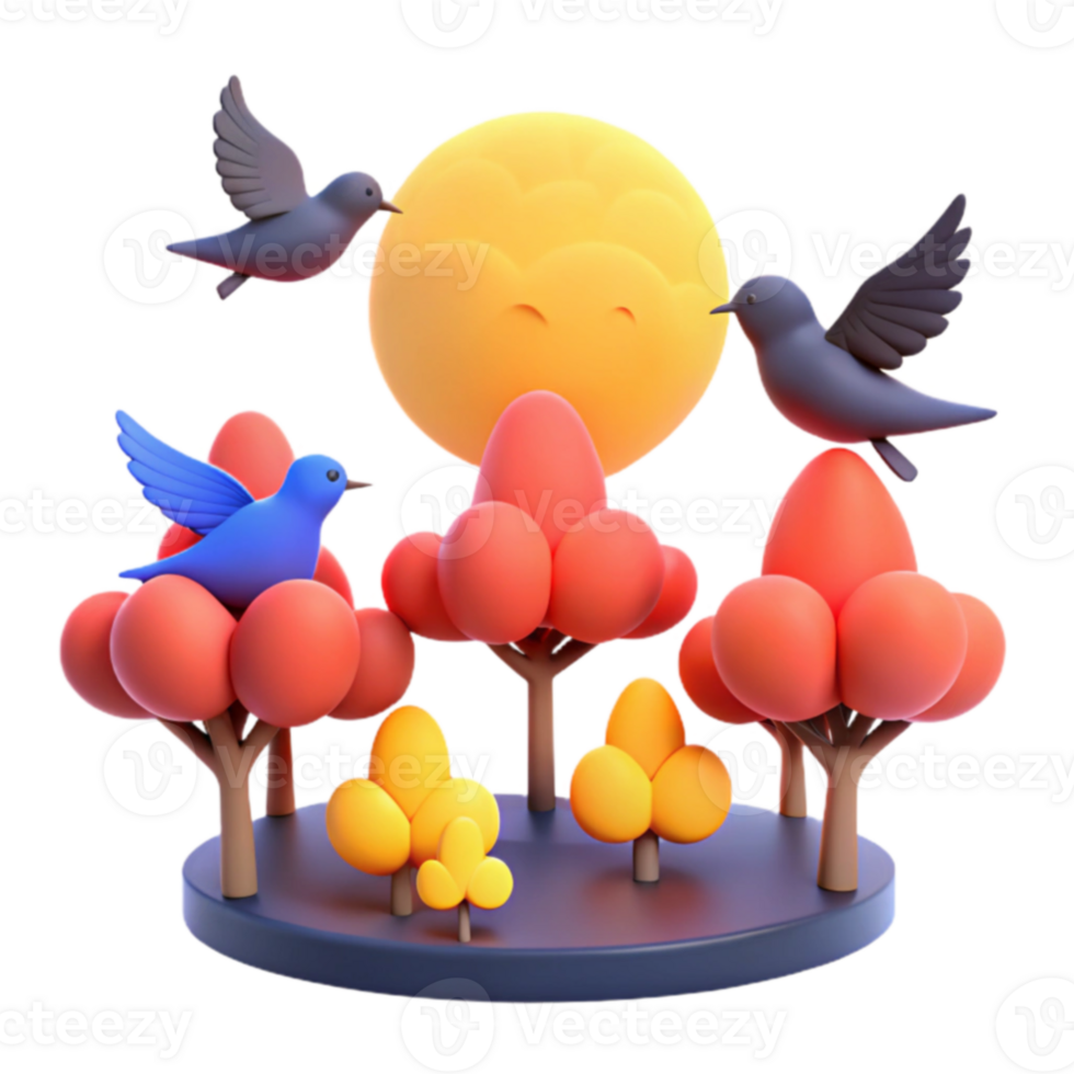 3D Rendered Illustration of Birds in a Forest Setting png