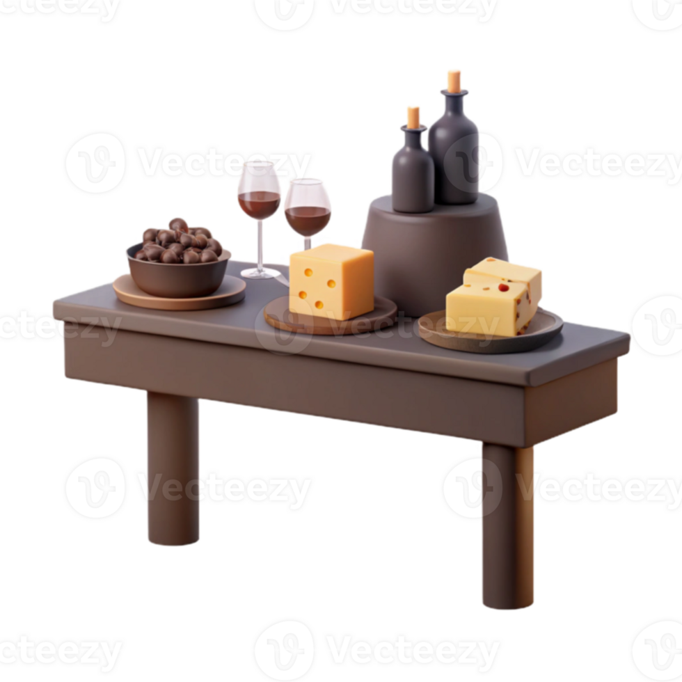 Table Setting with Wine, Cheese, and Chocolate png