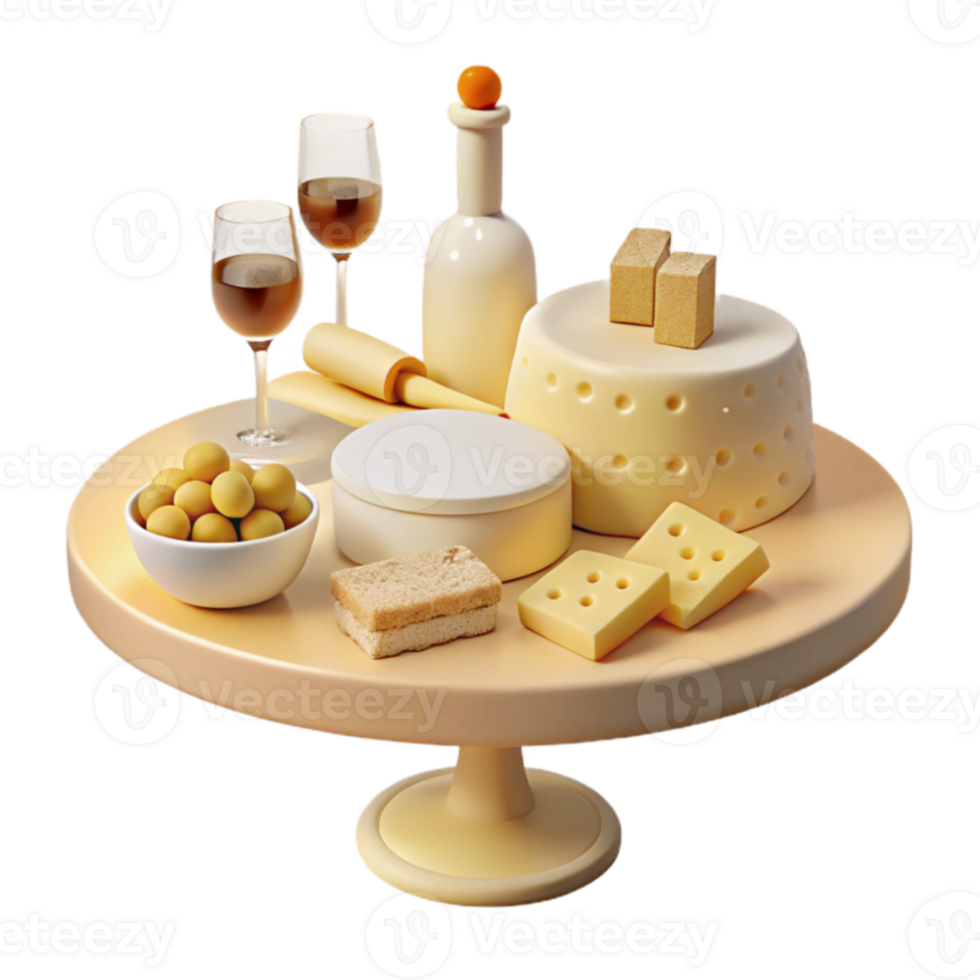 Cheese and Wine Platter with Bread and Olives png