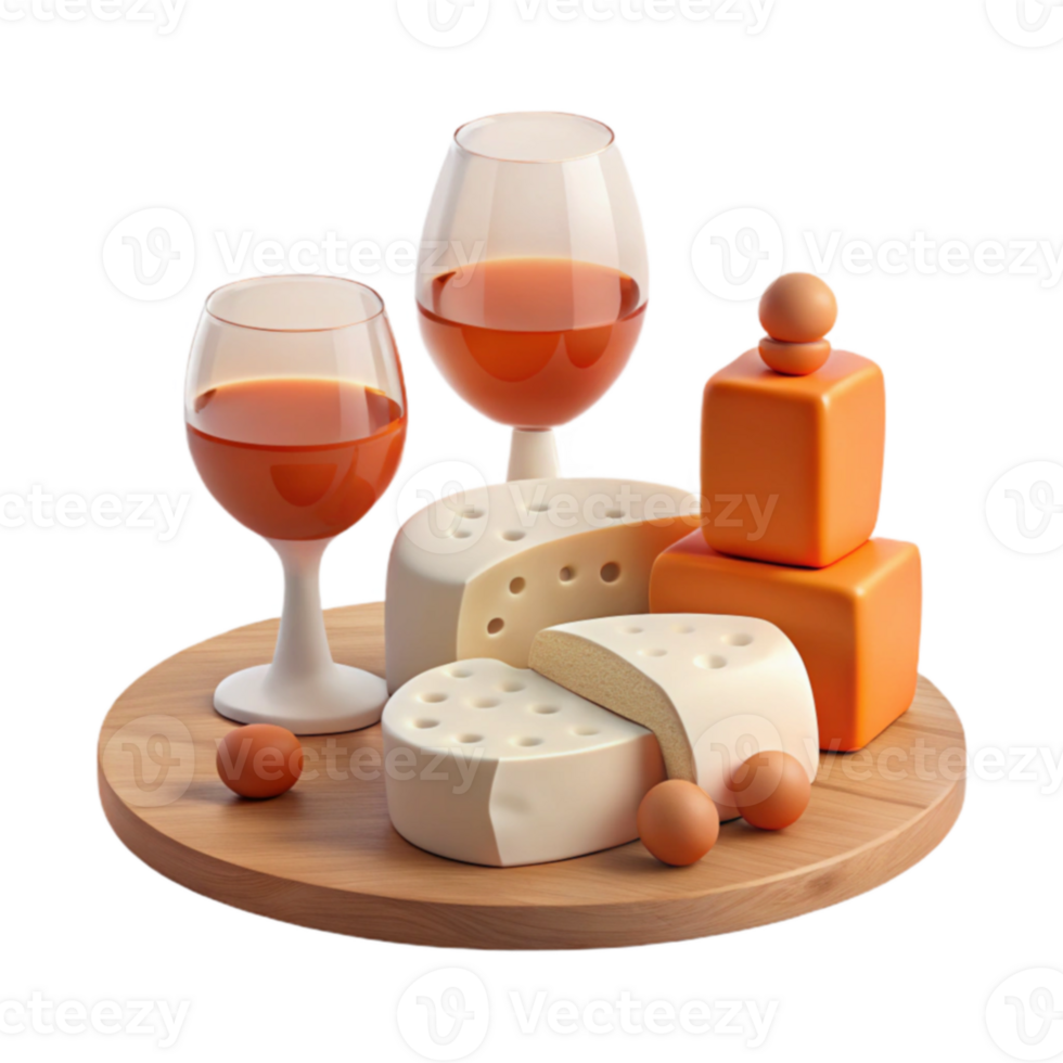 Cheese and Wine Platter with Wooden Tray png