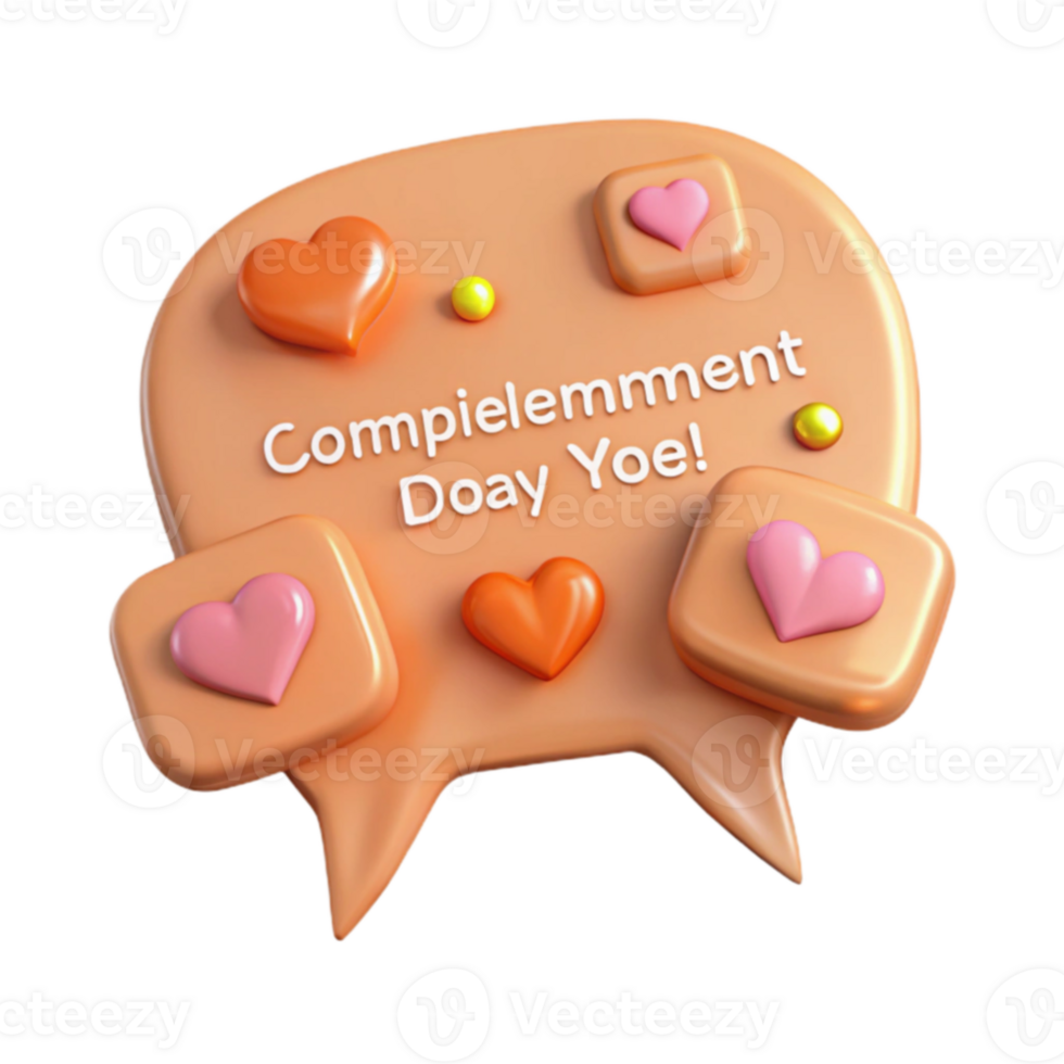 3D Speech Bubble with Hearts and Text png