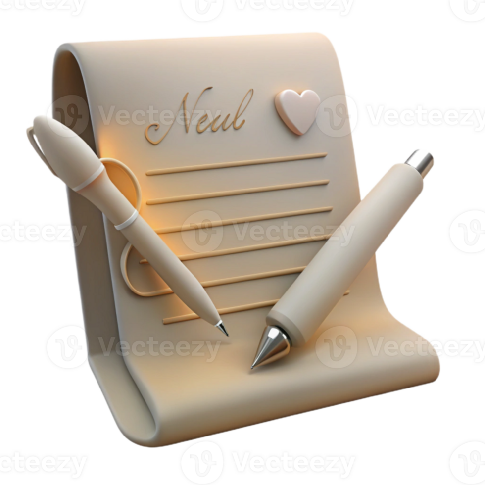 3D Render of a Love Letter with Two Pens png