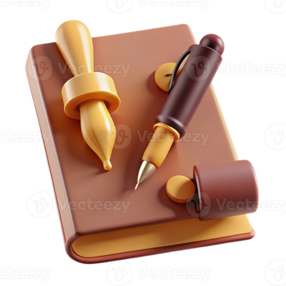 3D Illustration of a Notebook, Pen and Quill png
