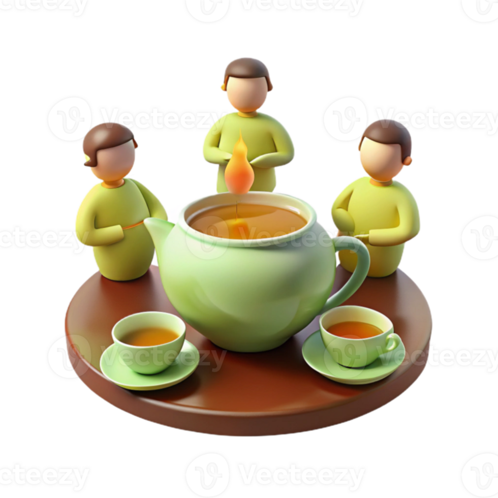 3D Illustration of Teapot with 3 People Around It png